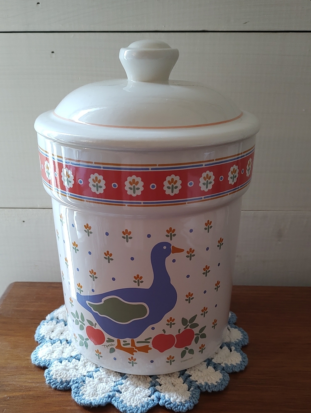 Goose Crazy! White Ceramic Kitchen Storage Canister with Blue Goose Design